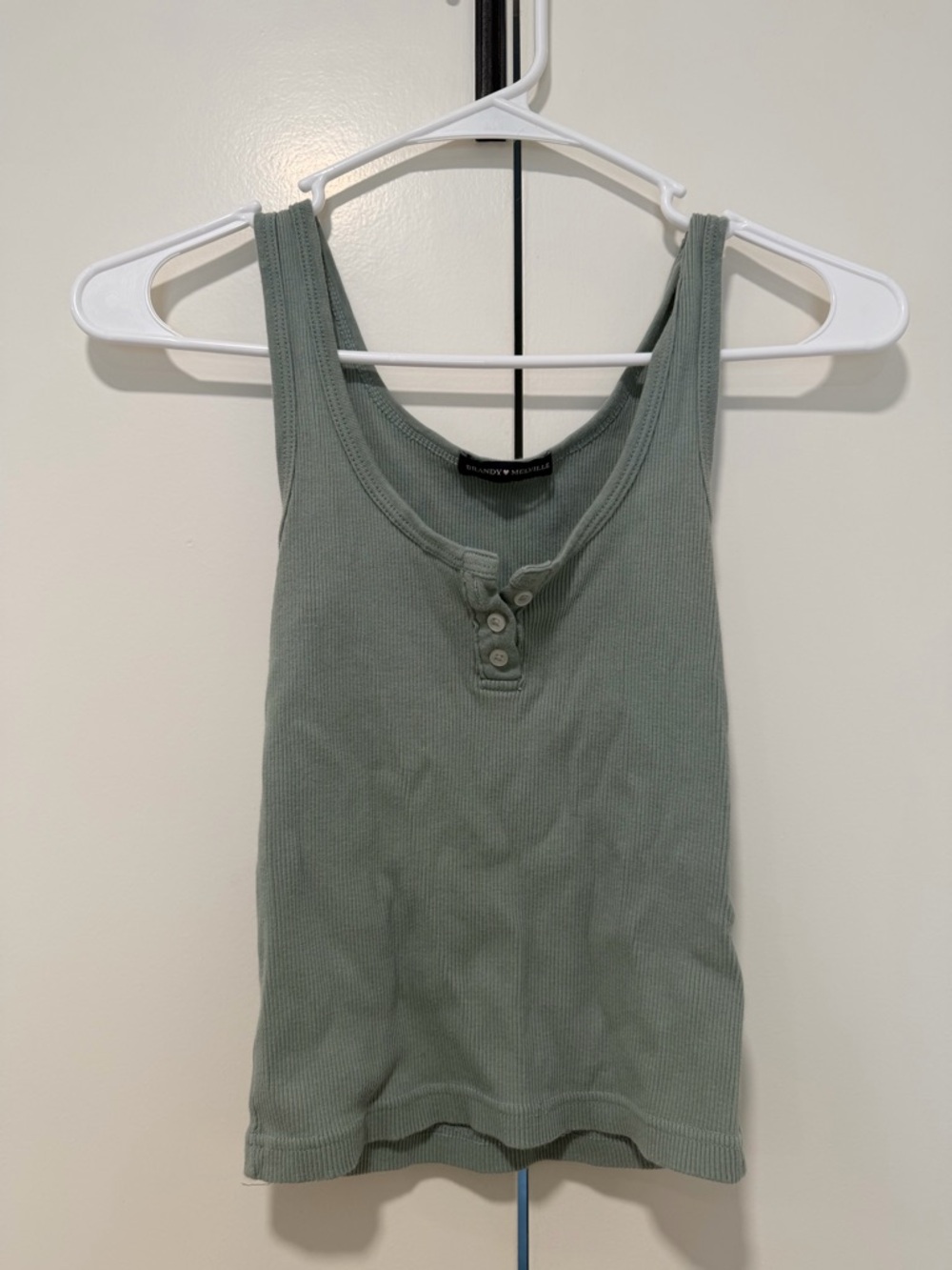 Brandy Melville Sage Green Ribbed Henley Tank Top